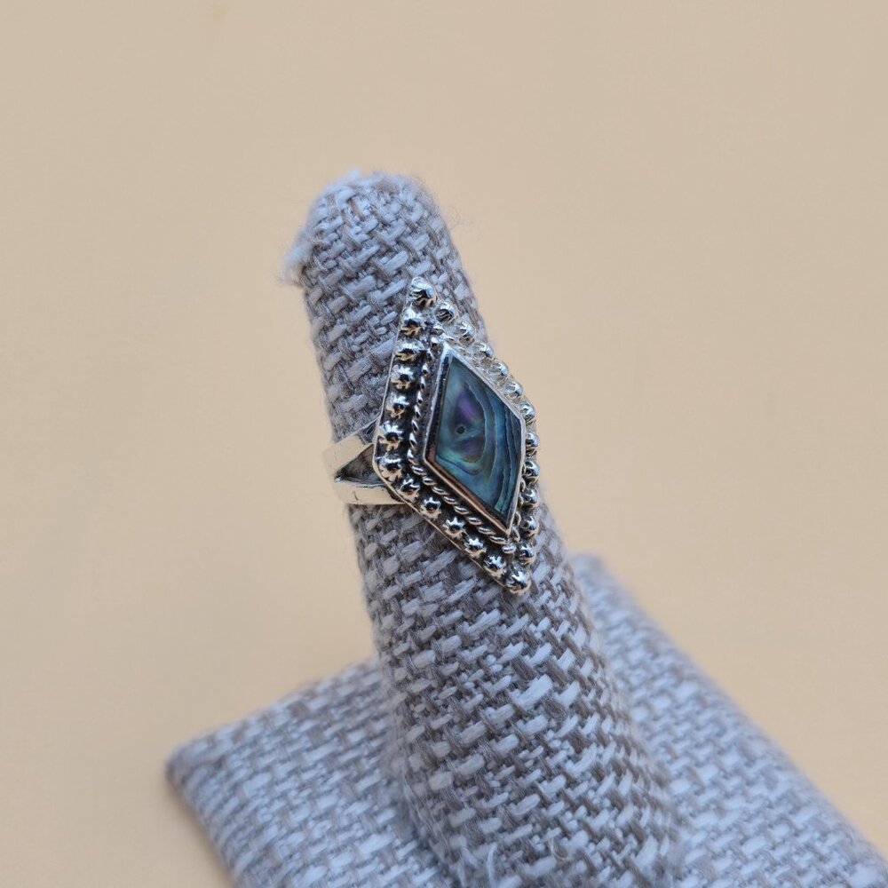 Size 5.25 Sterling Silver Diamond Shape Abalone Shell Band Ring A5197 - Picture 2 of 8